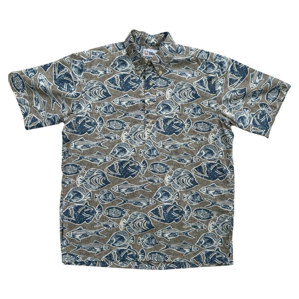 Vintage Reyn Spooner Shirt Popover 1/4 Button Hawaiian Fish Print Men’s Medium